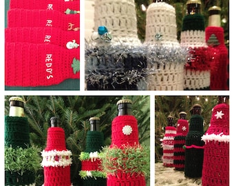 PATTERN Crocheted Beer Bottle Cover Beverage Ugly Tacky Christmas Sweater Party Favor Hostess Gift DIY Holiday Secret Santa White Elephant