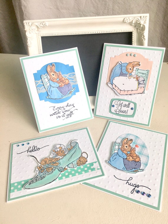 Beatrix Potter Handmade Cards Set of 4 Mellow Mint