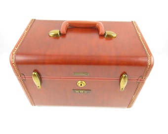 Vintage Samsonite Traincase - Cinnamon Brown - Overnighter - Brass Trim - Traincase - Cosmetic Case - Chic Travel - Handy and Useful