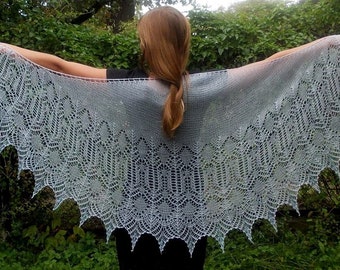 Shawl lace, knit. Extra soft hand knitted lace shawl Snow Angel. Beautiful marl shawl with alpaca wool and silk, with beads.