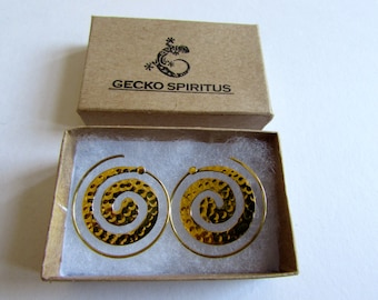 Spiral Brass Dotted Earrings handmade, Tribal Earrings, Nickel Free, Indian Jewellery, Gift boxed,Free UK postage BG7
