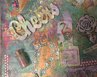 acrylic collage, canvas, altered art, painting, wall art
