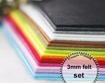 3mm felt Set --thickness 3mm, 17 colors,17 sheets, 30cm x 30cm