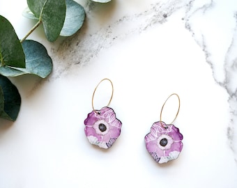 Flower Hoop Earrings - Hoop Earrings - Blossom Earrings - Anemone Earrings - Pansy Earrings - Botanical Earrings - Flower Jewellery
