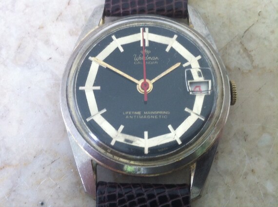 Waldman Swiss Watch Black Dial Watch 2 Tone Running Hand