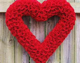 Valentine's Day 17" Red Felt Heart Wreath, Wedding Wreath