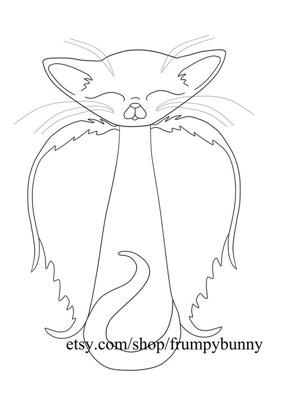 Kitty Cat Angel Printable Coloring Page/ Digital Stamp/Digi