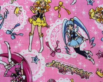 Half yard- Happiness Charge Precure anime series Fabric 100% cotton Dobby- Japanese Fabric