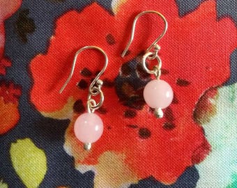 Rose Quartz Bead Drop Earrings with Sterling Silver