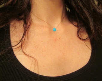 TURQUOISE floating stone necklace on a fine silk cord December birthstone minimal gemstone jewelry