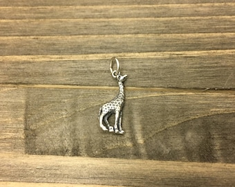 Solid Sterling Silver Giraffe Pendant, Outline Connector Charm, Zoo Animal Charm, Giraffe Charm, 925 Sterling DIY