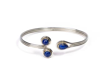Lapis Lazuli Gemstone Sterling Silver Cuff Bracelet Adjustable Birthstone Bracelet Silver Bangle Gift Boxed + Giftbag + Free UK Delivery