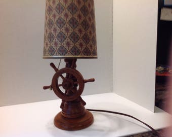 Nautical table lamp, ships wheel lamp, wood lamp