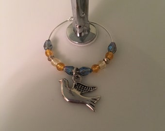 Dove bird wine glass charm