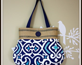 Home Decor Blue Handbag / Jute Webbing