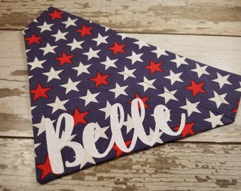 Personalized Navy Blue Dog Bandana, Stars, July 4th, over the collar, boy dog, girl dog, custom bandana, dog scarf, Indepence Day