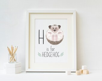 H is for Hedgehog - Woodland Alphabet Print