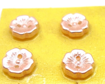 6 Czech Glass Buttons, Frosted pale pink glass flowers, 7/16". Unused.
