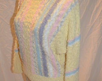 Vintage Womens " Barbara Sue " Yellow Pastel Striped Pullover Sweater - Size Medium