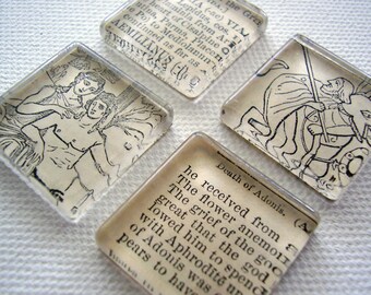 Set of 4 Ancient Greece Glass Tile Magnets / Super Strong / Ready to Ship