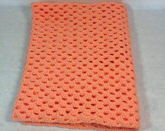 Lap blanket, Office chair throw, wheelchair lap blanket, crocheted cover, peach color