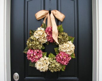 Hydrangea Wreaths, Summer Wreaths, Summer Hydrangea Wreaths, Summer Decorative Wreaths, Pink Hydrangeas, Green Hydrangeas