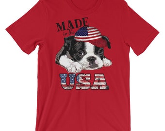 Boston Terrier Shirt, Patriotic Shirt, Dog Shirt, Adult Short-Sleeve Unisex T-Shirt