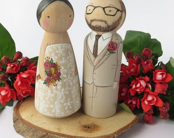 Wedding Cake Toppers// Peg Dolls Custom Wedding Cake toppers// Wooden Dolls//Cake toppers