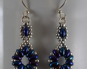 Blue Flower Chain Earrings