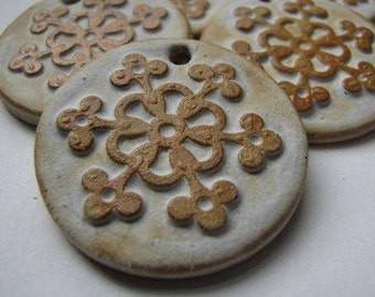 last one REDUCED, The Original Earthy Snowflake, snowflake pendant, stoneware pendant, The Classic Bead, tracee
