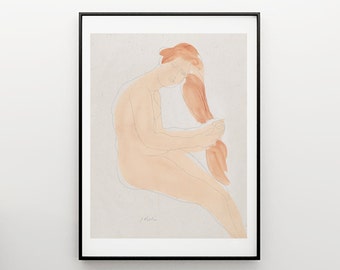 Rodin sketch - nude woman sketch - art print - home decor -