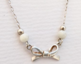 Sterling Silver Bow, Bead & Mother of Pearl Necklace