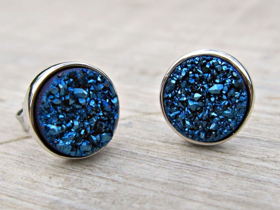 Blue druzy earrings bridal earrings druzy studs great