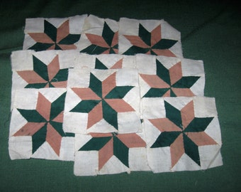 10 Vintage 8 Point Star Quilt Blocks Pieces Hand Sewn Blocks Lot