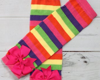Rainbow Leg Warmers, Arm Warmers, toddler leg warmers with Bows, baby leggins, Newborn leg wamers, leg warmer baby, photography prop