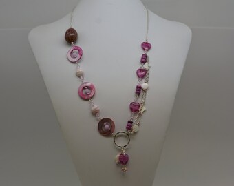 Multi-Strand Pink Beaded Statement Necklace