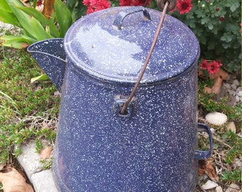 Vintage Blue Enamelware Coffee Pot