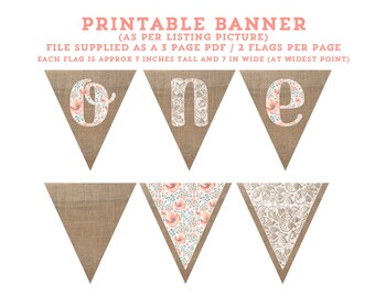 Peach happy birthday banner Shabby birthday banner Printable