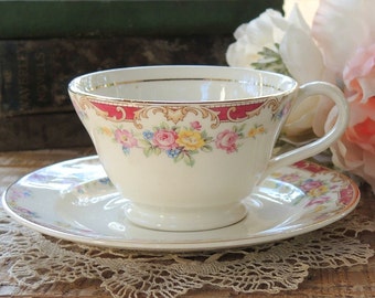 Edwin Knowles Lido Tea Cup and Saucer Set, Cottage Style, Tea Party Set, Weddings, Housewarming Gift Ca 1940s