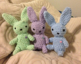 Amigurumi Love Buns Crochet Bunny Rabbit Plush with Heart Buttons; Stuffed Animal