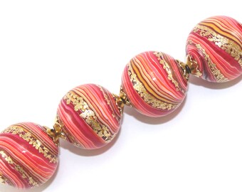 Ombre beads for Jewelry making, elegant round stripes beads, Polymer Clay beads in red, orange and gold, Set of 6 unique beads