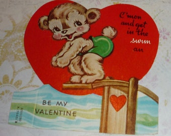 Cute Bear Taking a Dive Vintage A-meri-card Valentine