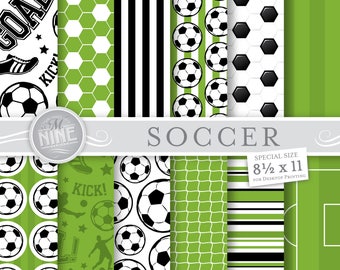 SOCCER Digital Paper / Soccer Printables / 8 1/2 x 11 Soccer Patterns, Sports Theme, Soccer Downloads, DIY Soccer Party Paper