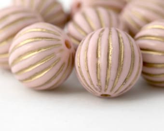 Pink Gold Fluted Round Acrylic Melon Beads 16mm (10)