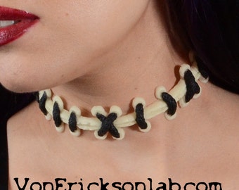 Glow in the Dark Bride of Frankenstein Extreme Sized Stitches choker necklace black stitch/GLOW