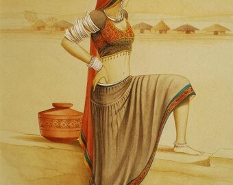 Watercolor painting, ART, Old Village Look on desert