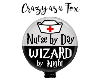 Nurse by Day Wizard by Night Retractable Badge Holder, Harry Potter inspired Badge Reel, Lanyard, Stethoscope ID Tag, Nurse RN Gift