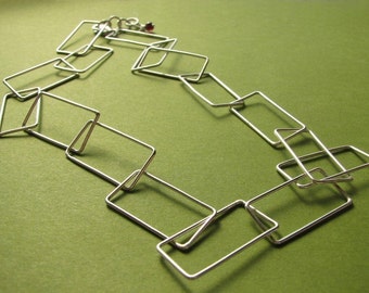 Rectangulation: Sterling Silver Handcrafted Rectangular Link Choker Necklace