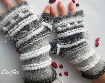 Women L 20% OFF Ready To Ship Gloves Bohemian Accessories Boho Hand Knitted Fingerless Mittens Warm Wrist Warmers Crochet Winter Striped 974