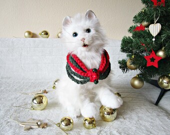 Christmas cat dog collar Crochet dog collar Red green collar Puppy scarf Cat dog photo prop Dog collar scarf Cat dog puppy pet scarf cowl